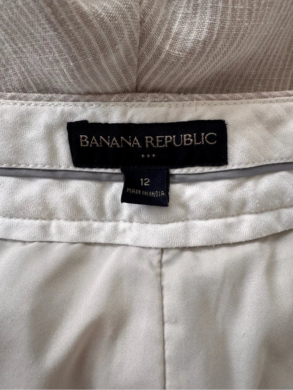 Banana Republic Linen Blend Wide Leg Pants 12 Ivory Stripe Coastal Trouser